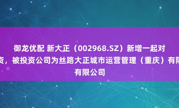 御龙优配 新大正（002968.SZ）新增一起对外投资，被投资公司为丝路大正城市运营管理（重庆）有限公司